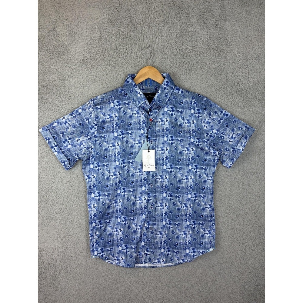 Robert Graham Shirt Mens Large Blue Camden Cove Floral Short Sleeve Button New